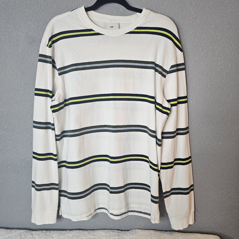 H&M White Striped Long Sleeve T Shirt M Punk Grunge Skater Preppy 90s
